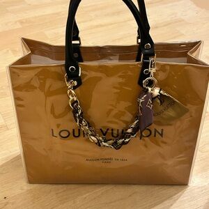 Louis Vuitton Tan and Black Tote with Gold Accents & LV woven Scarf
